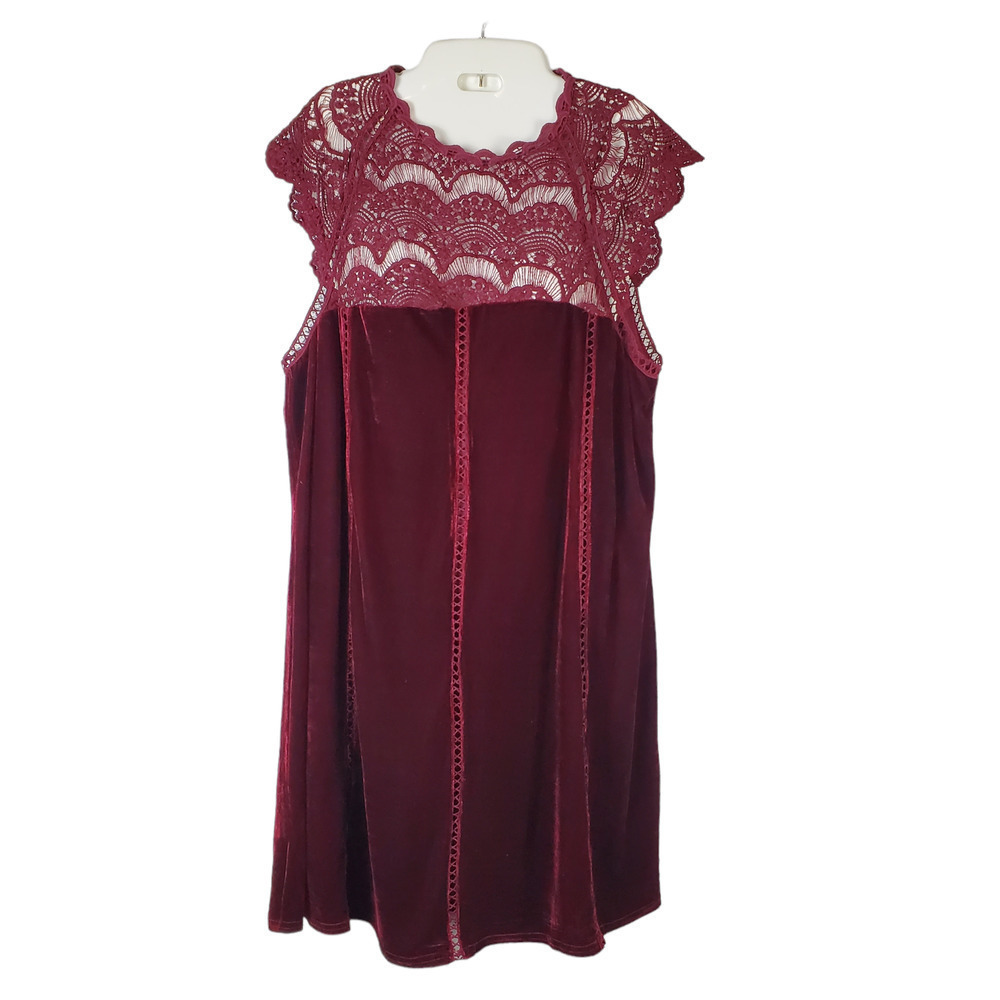 Lulu's Who's Who Burgundy Crocheted Lace Velvet Mini Dress XL Whimsigoth